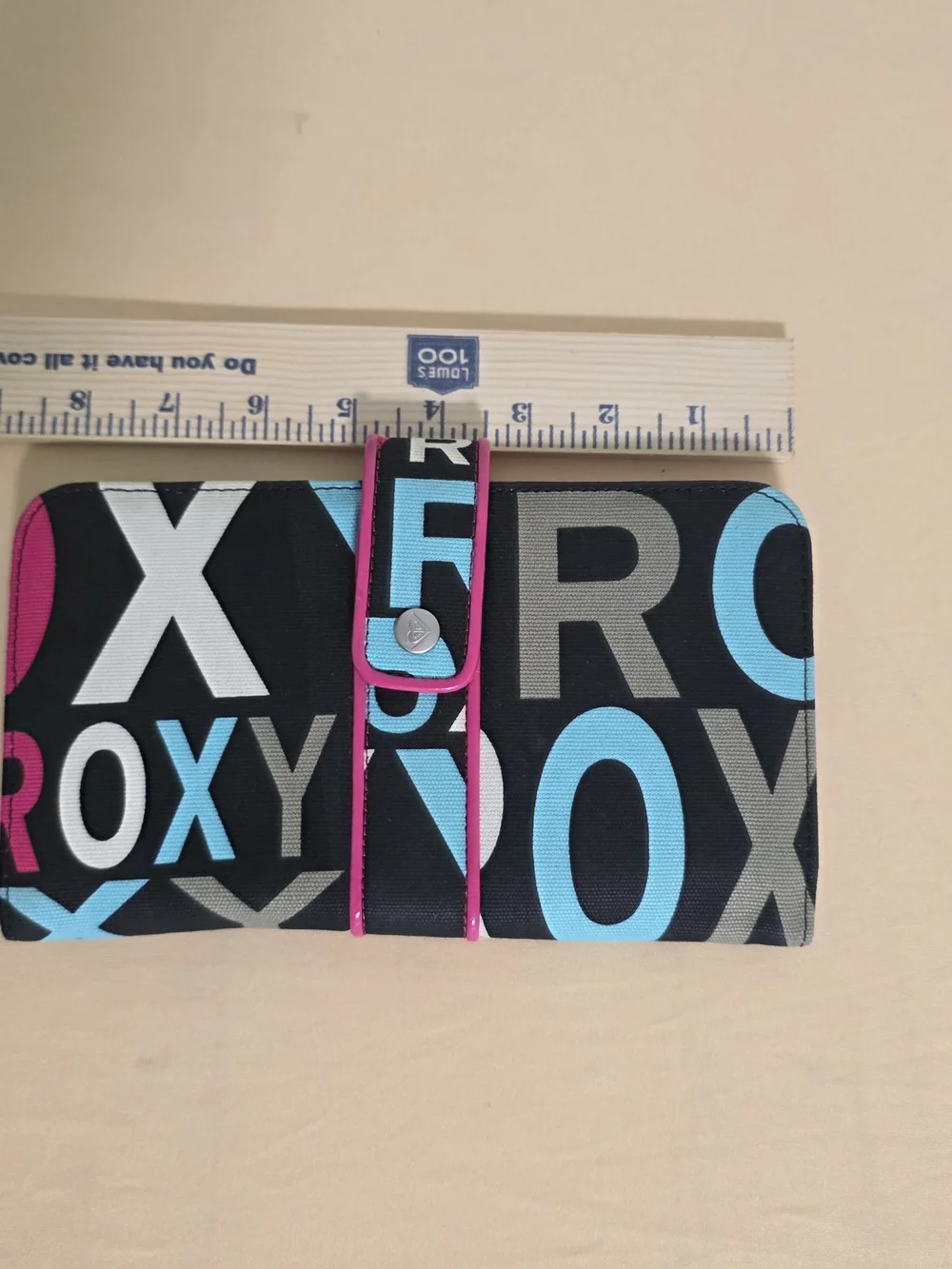 Roxy Black & Blue Patterned Wallet Clutch with Pink Trim